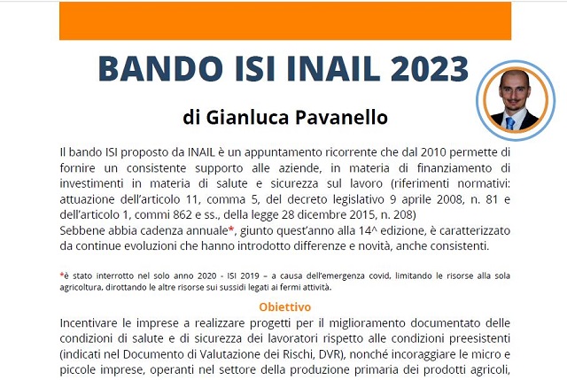 BANDO ISI INAIL 2023